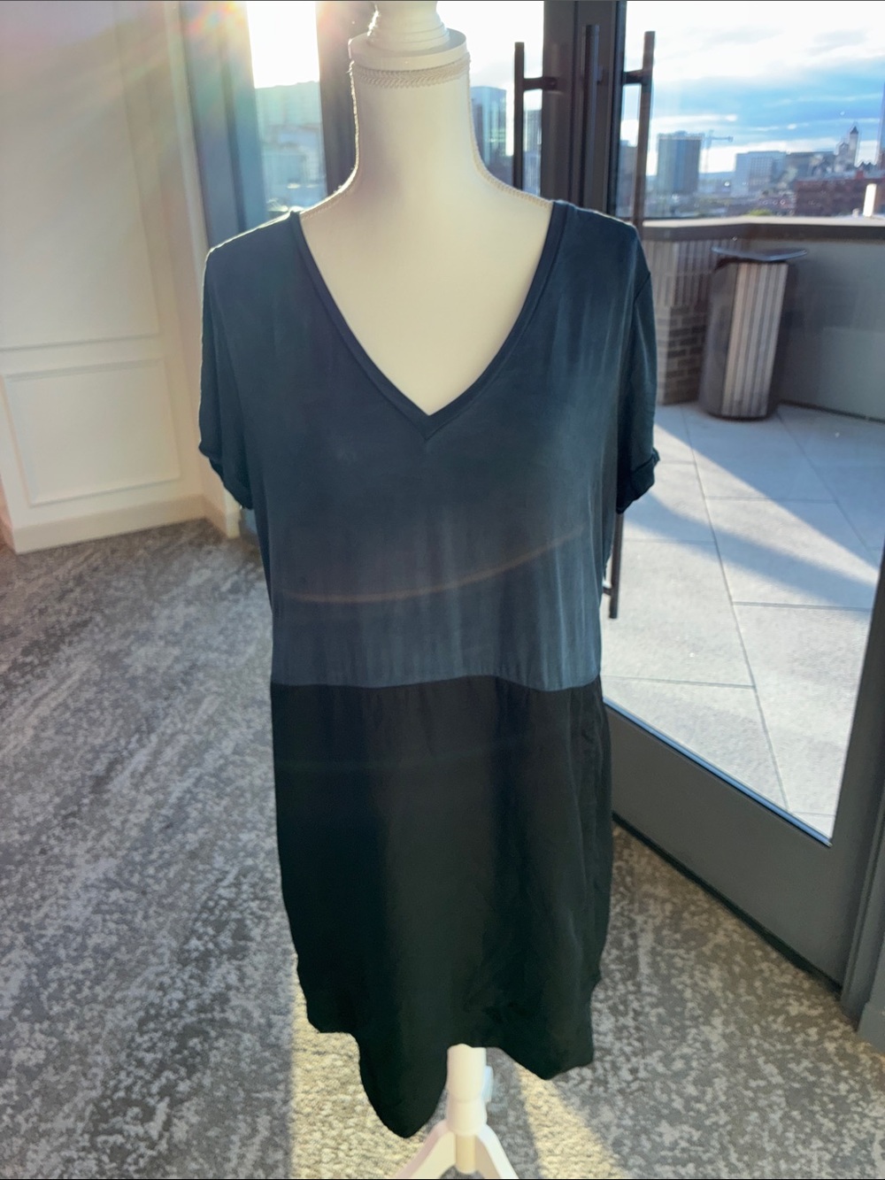 dolan left coast collection Two-Tone Navy and Black V-Neck Dress